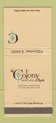 Matchbook Cover - Colony Motor Hotel Clayton MO #2 30 Strike