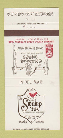 Matchbook Cover - Swamp Fox Charlie Horse Restaurants Del Mar CA 30 Strike
