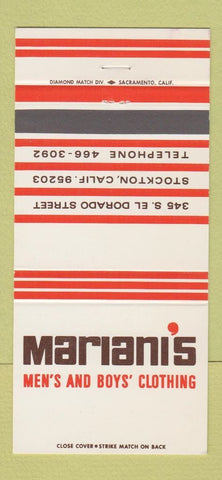 Matchbook Cover - Mariani's Men's Clothes Stockton CA 30 Strike
