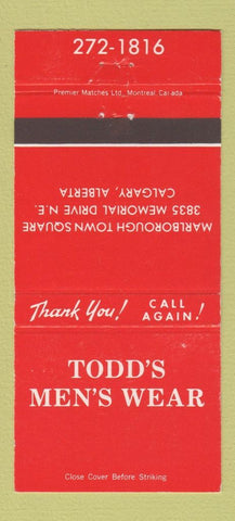 Matchbook Cover - Todd's Men's Clothes Calgary AB 30 Strike