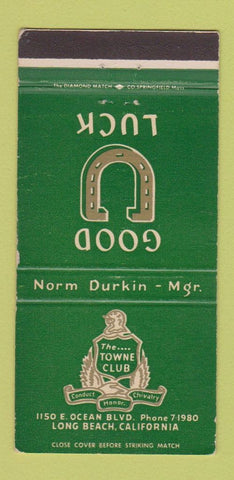 Matchbook Cover - The Towne Club Long Beach CA 30 Strike