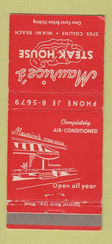 Matchbook Cover - Maurice's Steak House Miami Beach FL WEAR 30 Strike