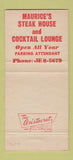 Matchbook Cover - Maurice's Steak House Miami Beach FL WEAR 30 Strike