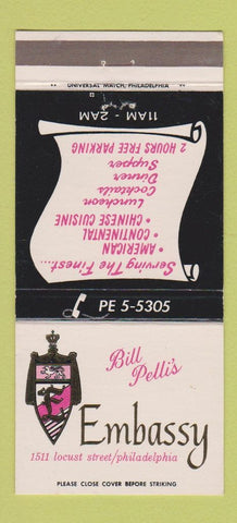 Matchbook Cover - Bill Pelli's Embassy Philadelphia PA 30 Strike