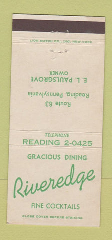 Matchbook Cover - Riveredge Restaurant Reading PA 30 Strike