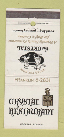 Matchbook Cover - Crystal Restaurant Reading PA WEAR 30 Strike