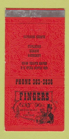 Matchbook Cover - Fingers Gay 90's Restaurant Grand Rapids MI WEAR 30 Strike