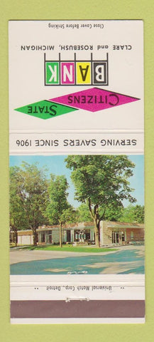 Matchbook Cover - Citizens State Bank Clare Rosebush MI 30 Strike