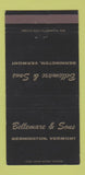 Matchbook Cover - Bellemare & Sons Bennington VT 30 Strike