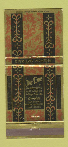 Matchbook Cover - Jon Dre Salon College Park MD WEAR 30 Strike