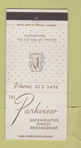 Matchbook Cover - Parkview Restaurant Sacramento CA 30 Strike