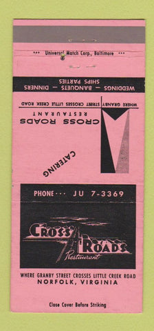 Matchbook Cover - Cross Roads Restaurant Norfolk VA 30 Strike