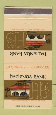 Matchbook Cover - Hacienda Bank La Habra CA 30 Strike