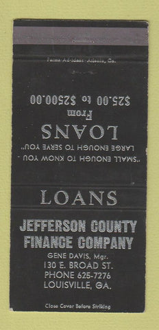 Matchbook Cover - Jefferson County Finance Louisville GA 30 Strike