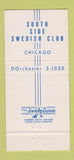 Matchbook Cover - South Side Swedish Club Chicago IL 30 Strike