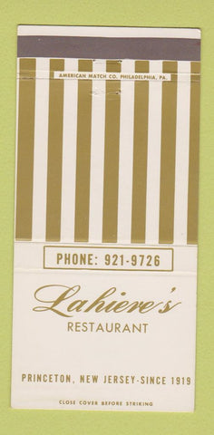 Matchbook Cover - Lahieve's Restaurant Princeton NJ 30 Strike