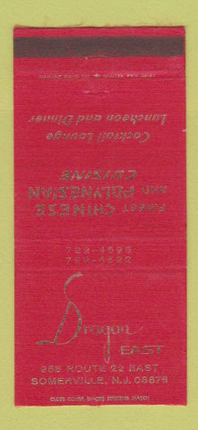 Matchbook Cover - Dragon East Chinese Restaurant Somerville NJ WEAR 30 Strike