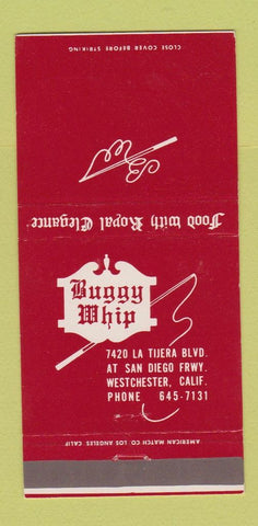 Matchbook Cover - Buggy Whip Westchester CA 30 Strike