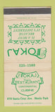 Matchbook Cover - Tokaj Restaurant Menlo Park CA WEAR 30 Strike