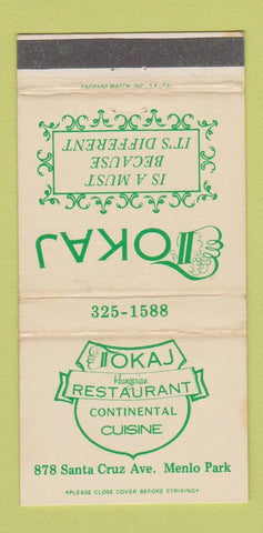 Matchbook Cover - Tokaj Restaurant Menlo Park CA WEAR 30 Strike