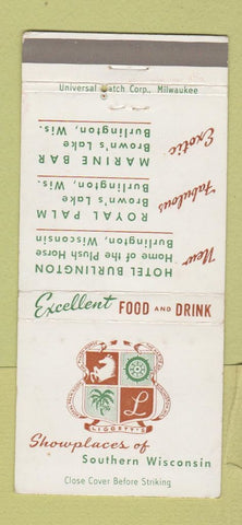 Matchbook Cover - Liggett's Burlington WI Hotel restaurant WEAR 30 Strike