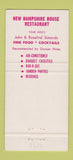 Matchbook Cover - New Hampshire House Restaurant Convent Station NJ  30 Strike