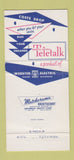 Matchbook Cover - Webster Electric Teletalk Racine WI 30 Strike