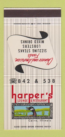 Matchbook Cover - Harper's Lounge Restaurant Cairo IL 30 Strike