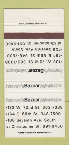 Matchbook Cover - Harvey's Bazaar Hair Salon New York CIty 30 Strike