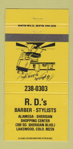 Matchbook Cover - RD's Barber Shop Lakewood Colorado YELLOW 30 Strike