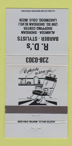 Matchbook Cover - RD's Barber Shop Lakewood Colorado BLUE 30 Strike
