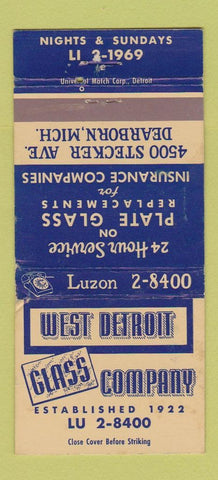 Matchbook Cover - West Detroit Glass Company Dearborn MI 30 Strike