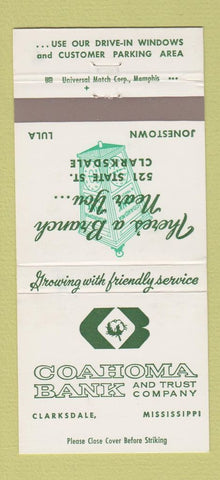 Matchbook Cover - Coahoma Bank Clarksdale MS Jonestown Lula 30 Strike