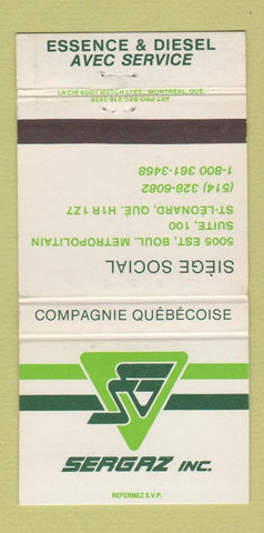 Matchbook Cover - Sergaz Diesel Avec Service St Leonard QC 30 Strike
