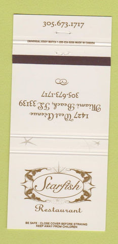 Matchbook Cover - Starfish Restaurant Miami Beach FL 30 Strike