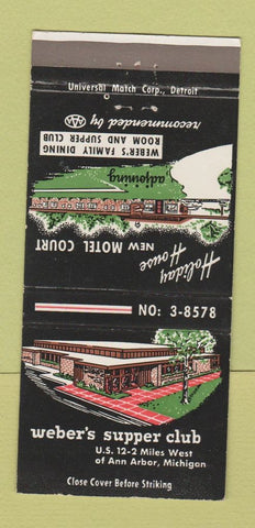 Matchbook Cover - Weber's Supper Club Ann Arbor MI 30 Strike