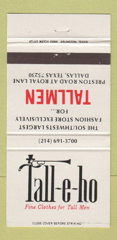 Matchbook Cover - Tall E Ho Men's Clothes Dallas TX 30 Strike