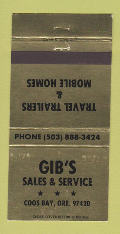 Matchbook Cover - Gib's Coos Bay OR Mobile Homes Trailers GOLD 30 Strike