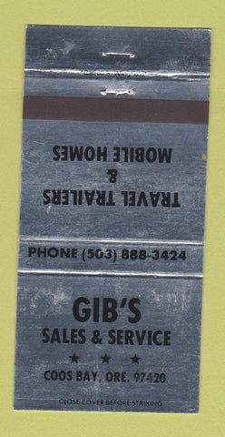 Matchbook Cover - Gib's Coos Bay OR Mobile Homes Trailers SILVER 30 Strike