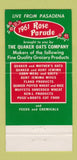 Matchbook Cover - Quaker Oats Rose Bowl Parade ABC TV 1961 Pasadena CA 30 Strike