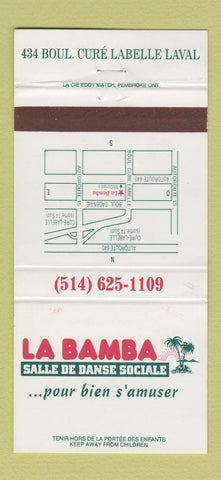 Matchbook Cover - La Bamba Salle De Danse Sociale Laval QC 30 Strike