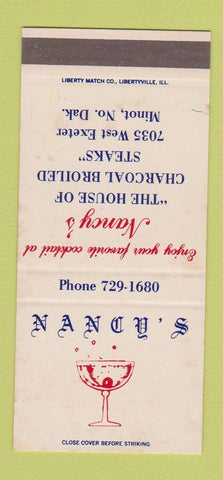 Matchbook Cover - Nancy's Steaks Minot ND SAMPLE 30 Strike