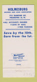 Matchbook Cover - Holmesburg Savings Loan Philadelphia PA 30 Strike
