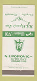 Matchbook Cover - NJ Popovic Chrysler Plymouth Cleveland OH 30 Strike