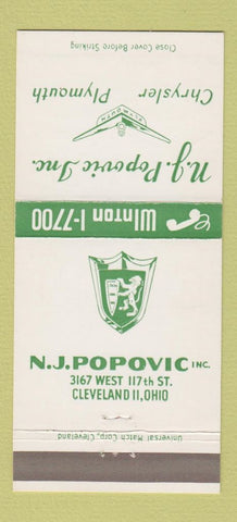 Matchbook Cover - NJ Popovic Chrysler Plymouth Cleveland OH 30 Strike