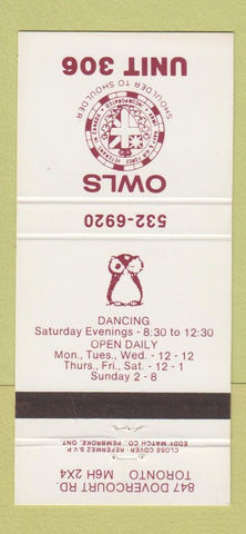 Matchbook Cover - Owls Unit 306 Club Toronto ON 30 Strike