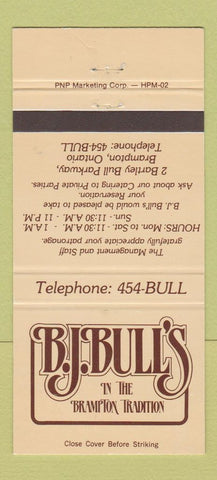 Matchbook Cover - BJ Bull's Brampton ON 30 Strike