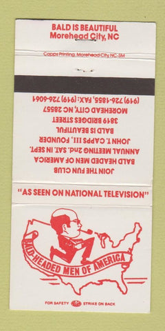Matchbook Cover - Bald Head Men Club Morehead City NC 30 Strike