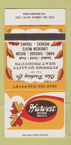 Matchbook Cover - Harvest Brand Meats Columbus OH Ohio Packing 30 Strike