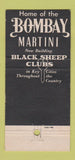 Matchbook Cover - Black Sheep Club Bombay Martini 30 Strike